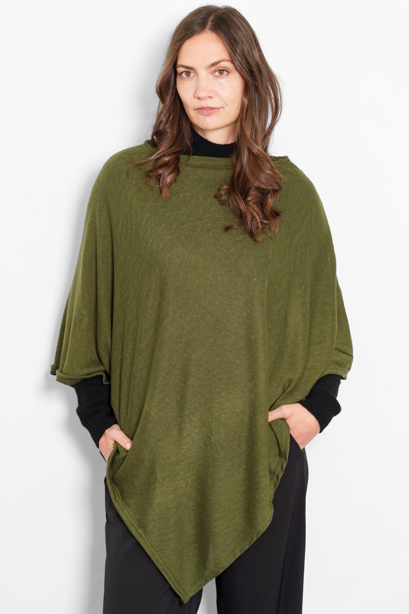 Kim Lightweight Poncho Top One Size - Khaki