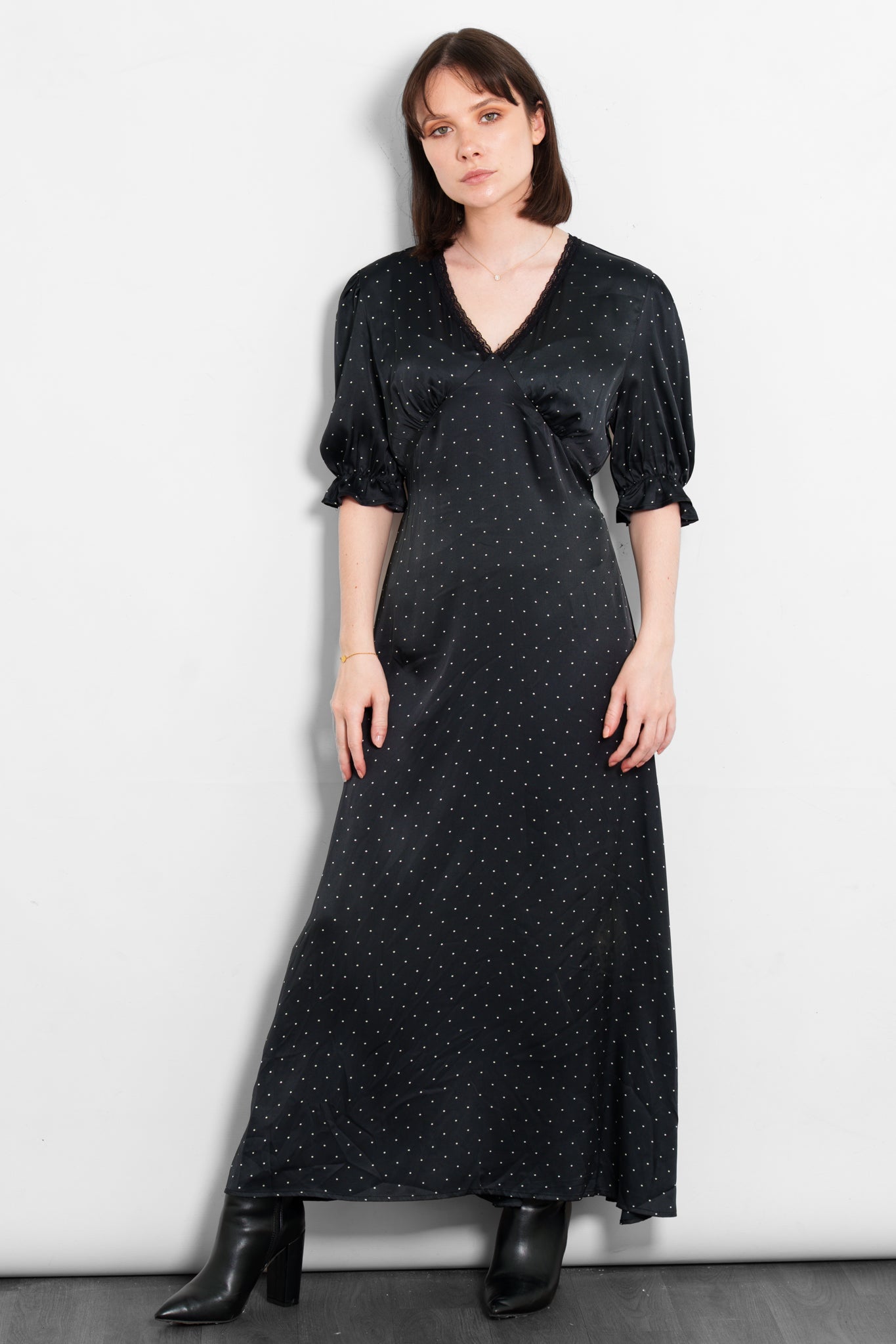 elise-v-neck-tea-dress-black-white-polka-dot-lace-trim-neckline