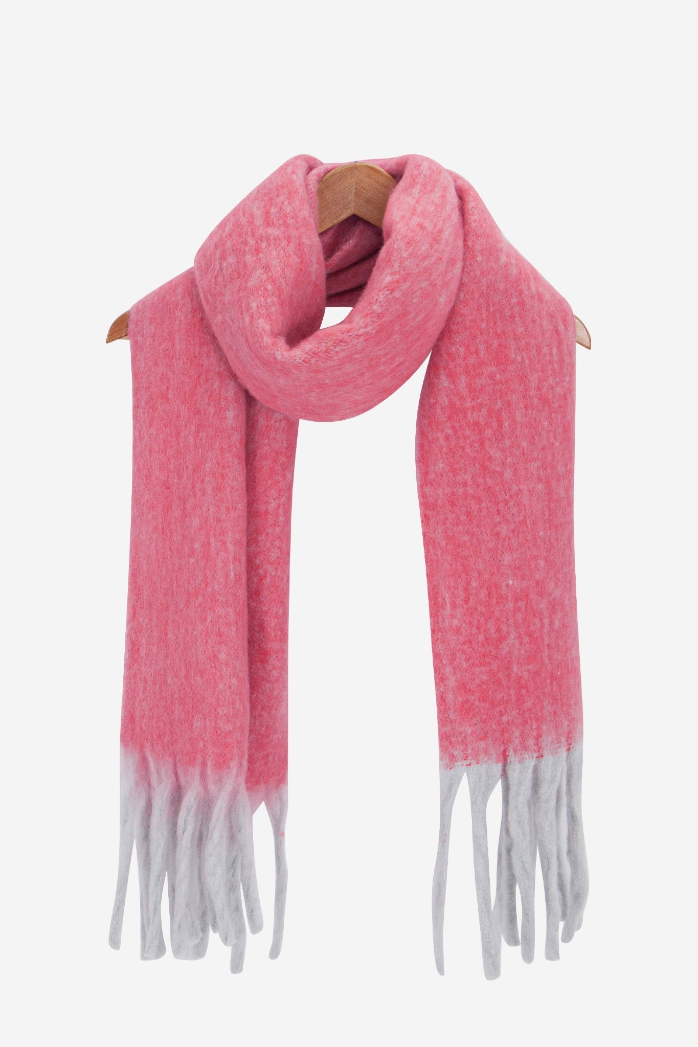 jules-red-colourblock-heavyweight-scarf-draped-on-coat-hanger