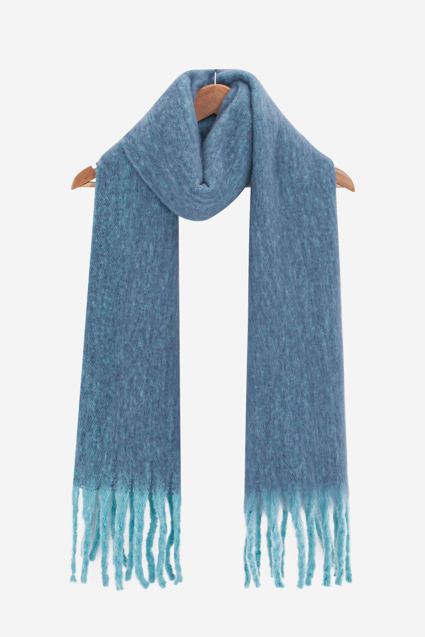jules-blue-colourblock-heavyweight-scarf-draped-on-coat-hanger