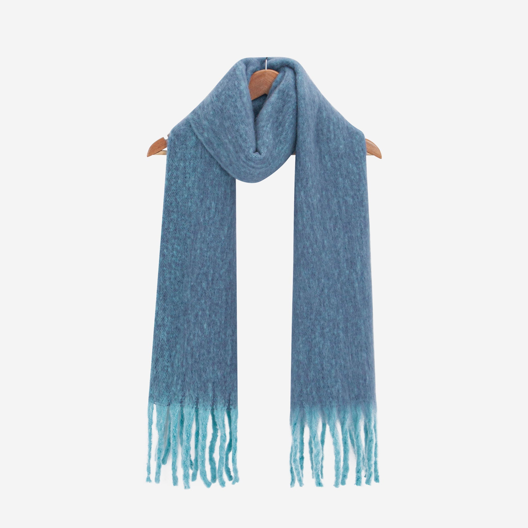 jules-blue-colourblock-heavyweight-scarf-draped-on-coat-hanger