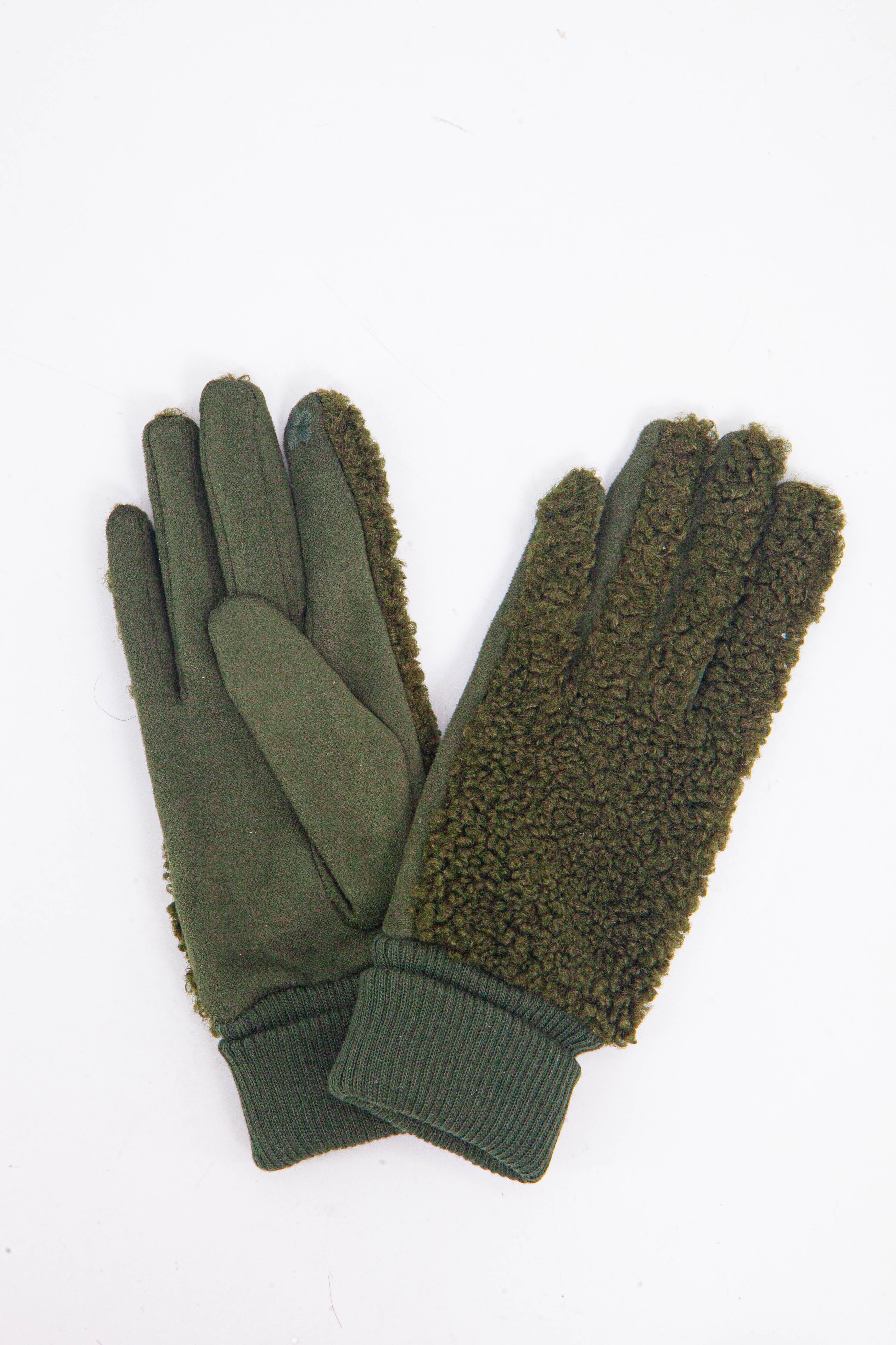 winnie-khaki-borg-fleece-gloves-warm-winter