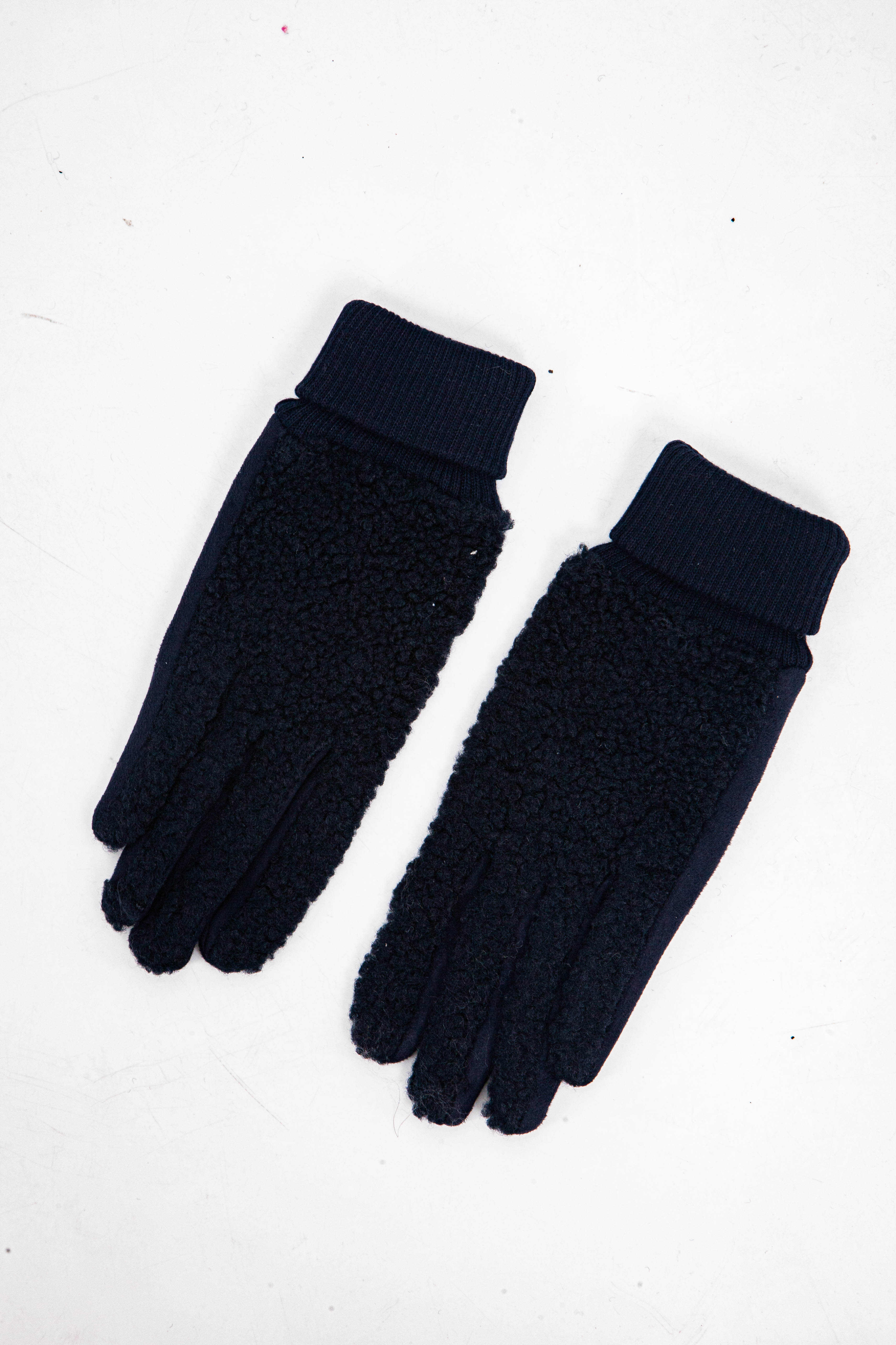 winnie-navy-blue-borg-fleece-gloves-elasticated-cuffs