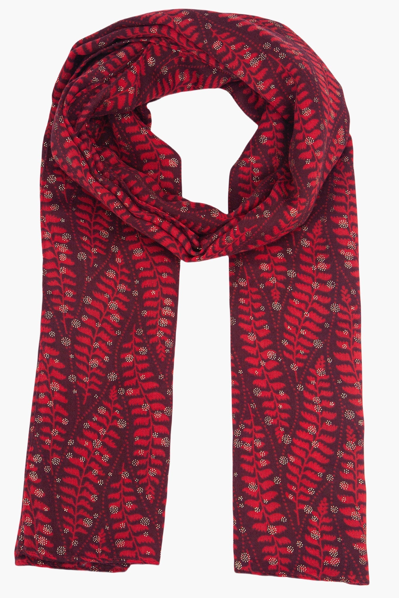 clover-red-fern-leaf-lightweight-scarf-gold-foil-accents
