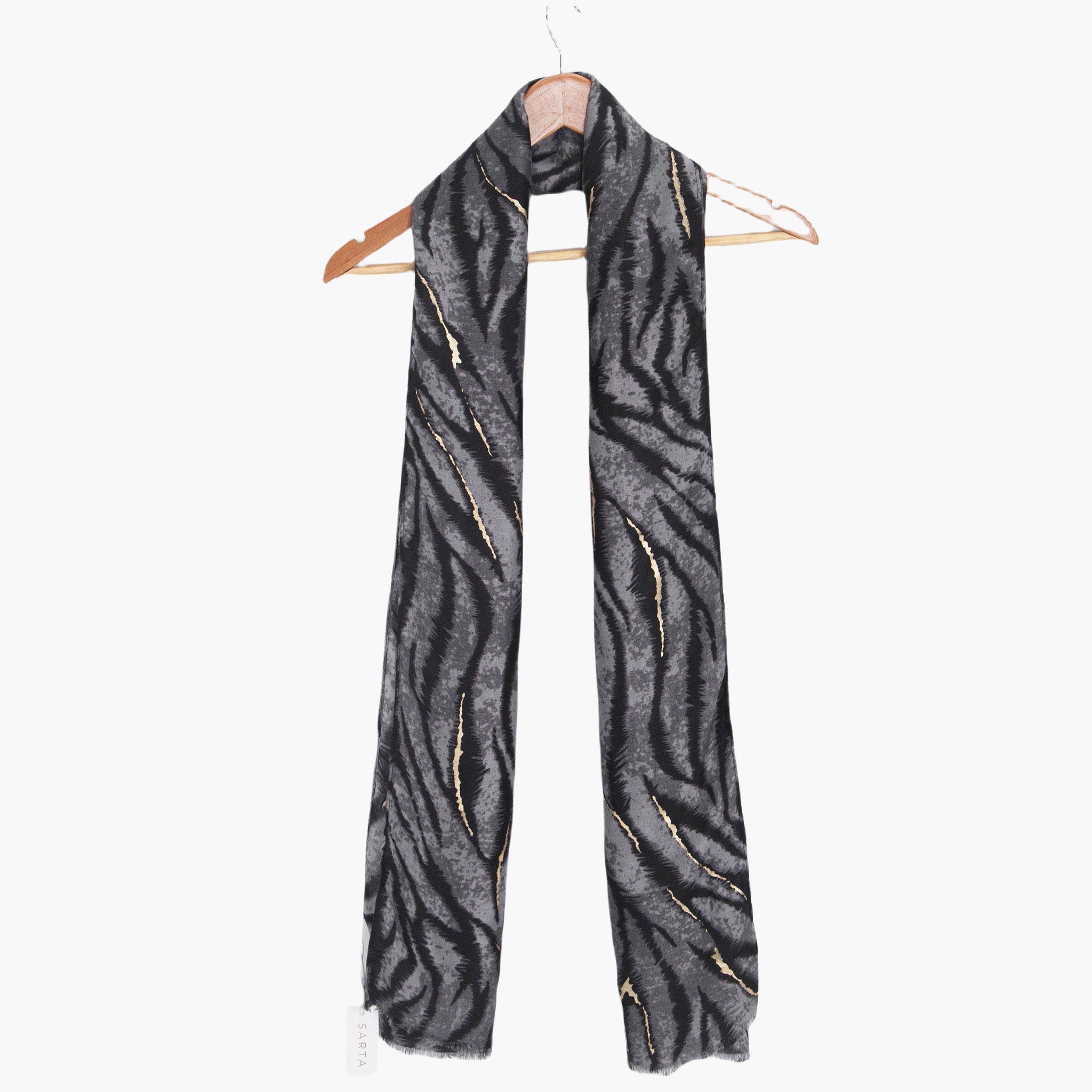 annika-grey-tiger-stripe-lightweight-scarf-draped-coat-hanger