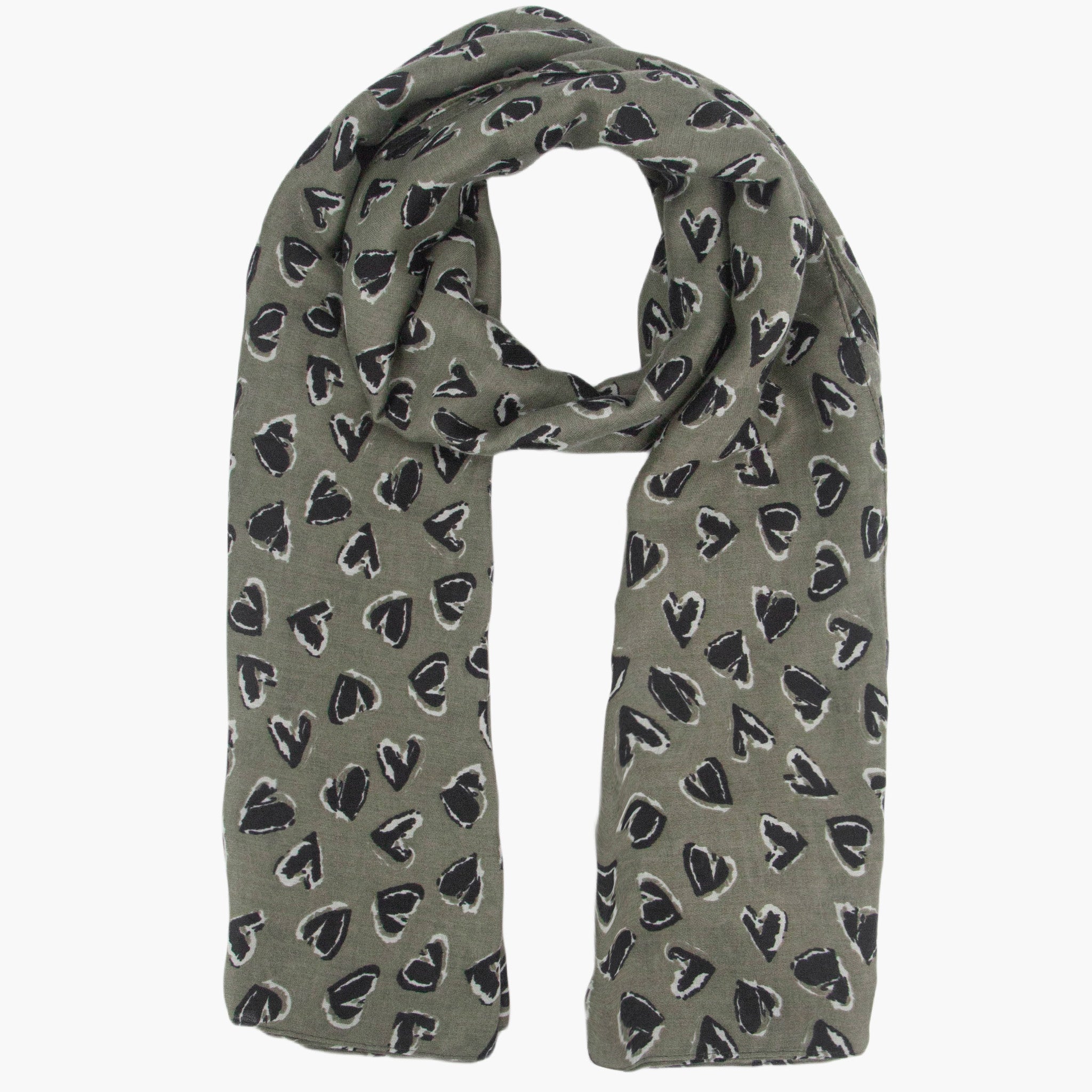kara-khaki-black-hearts-lightweight-scarf-green