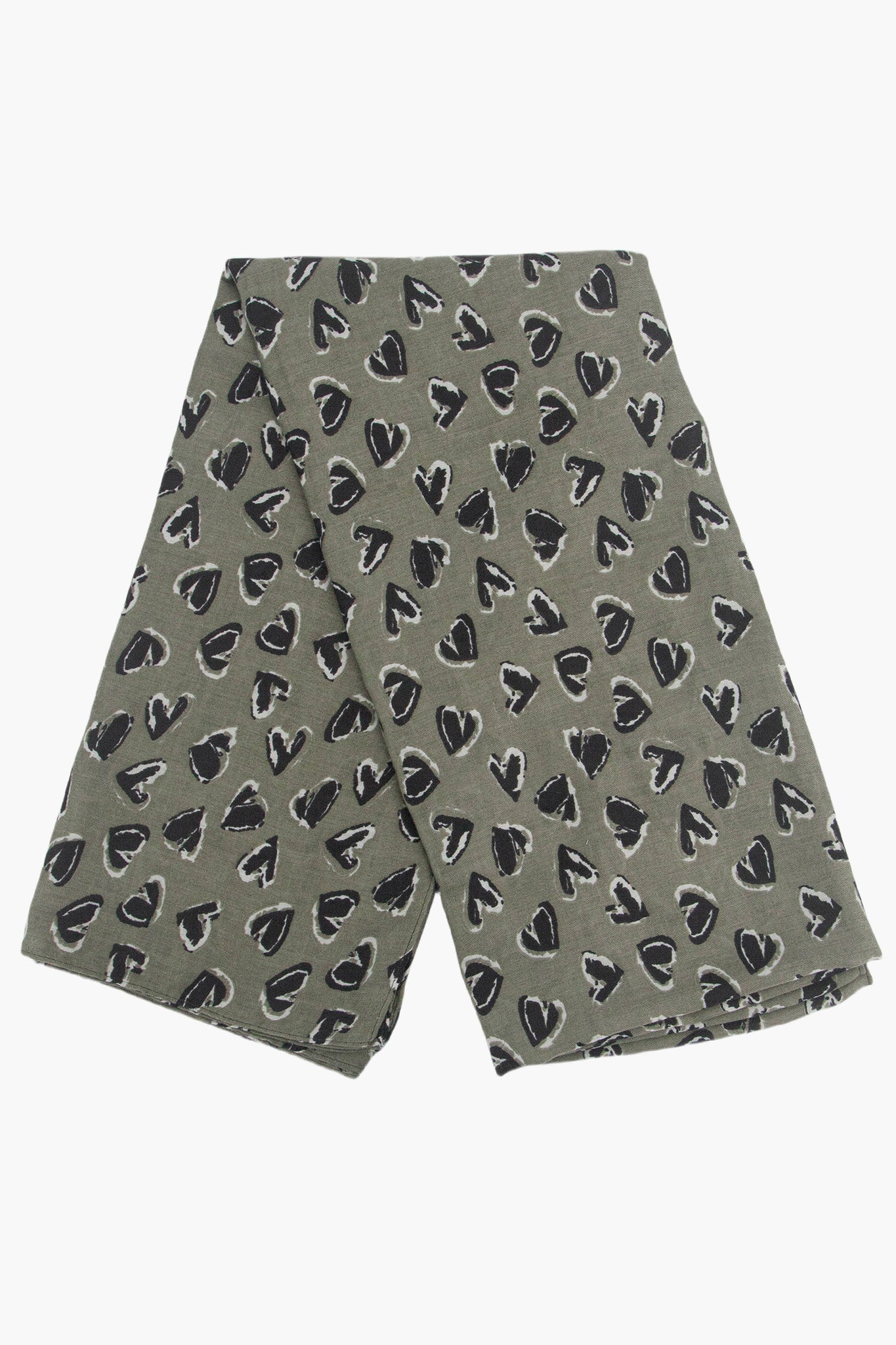 kara-khaki-black-hearts-lightweight-scarf-folded