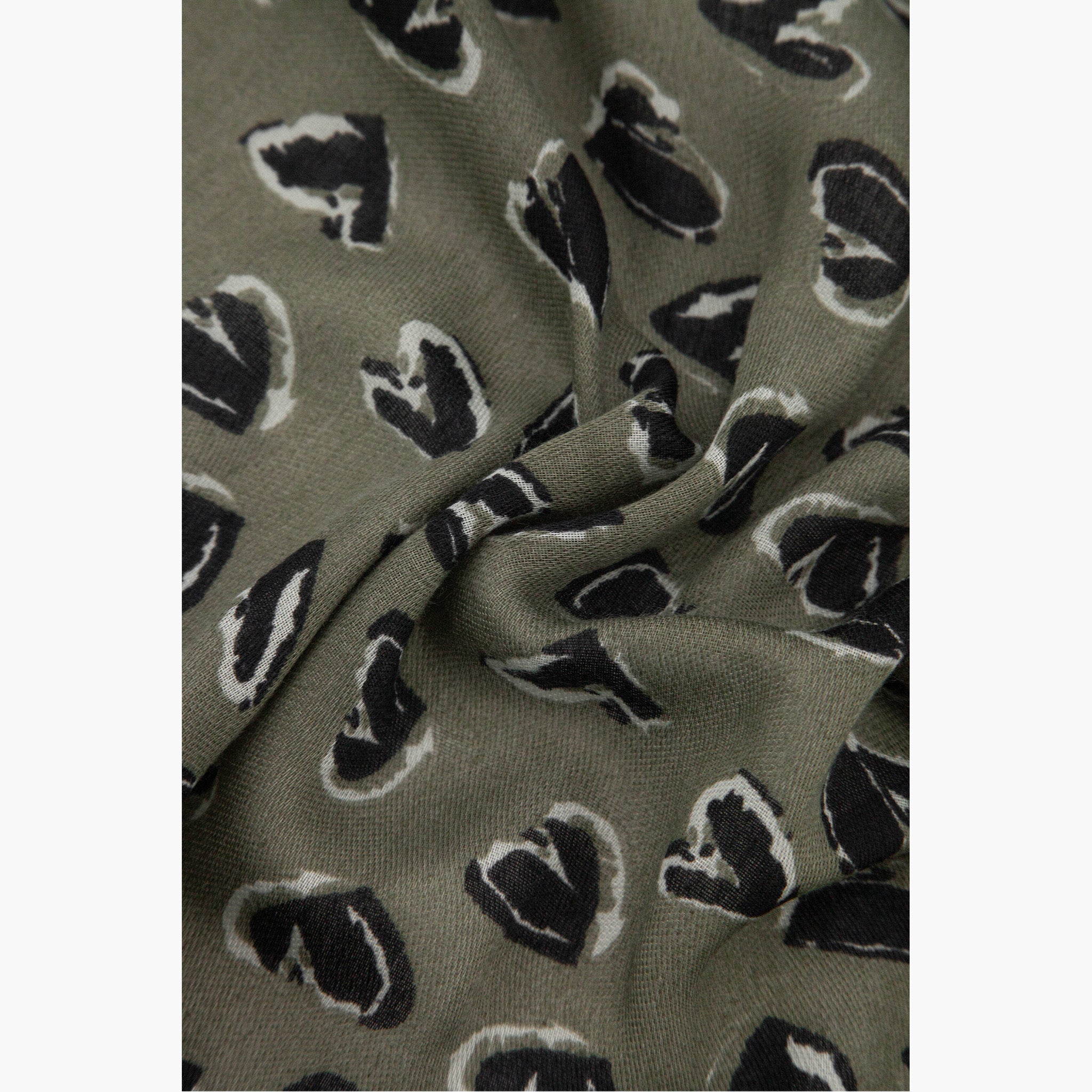 kara-khaki-black-hearts-lightweight-scarf-close-up-fabric
