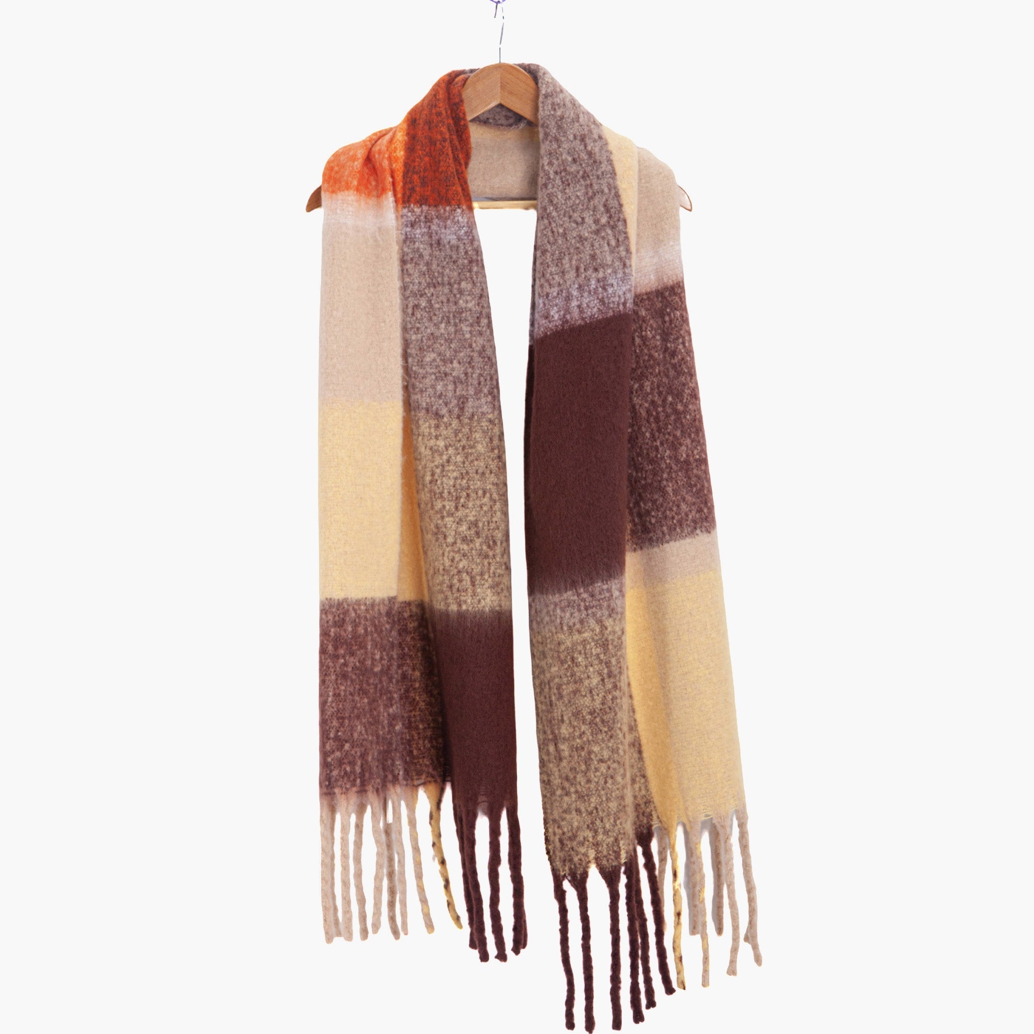 yara-neutral-square-colour-block-heavyweight-scarf-draped-on-coat-hanger-long