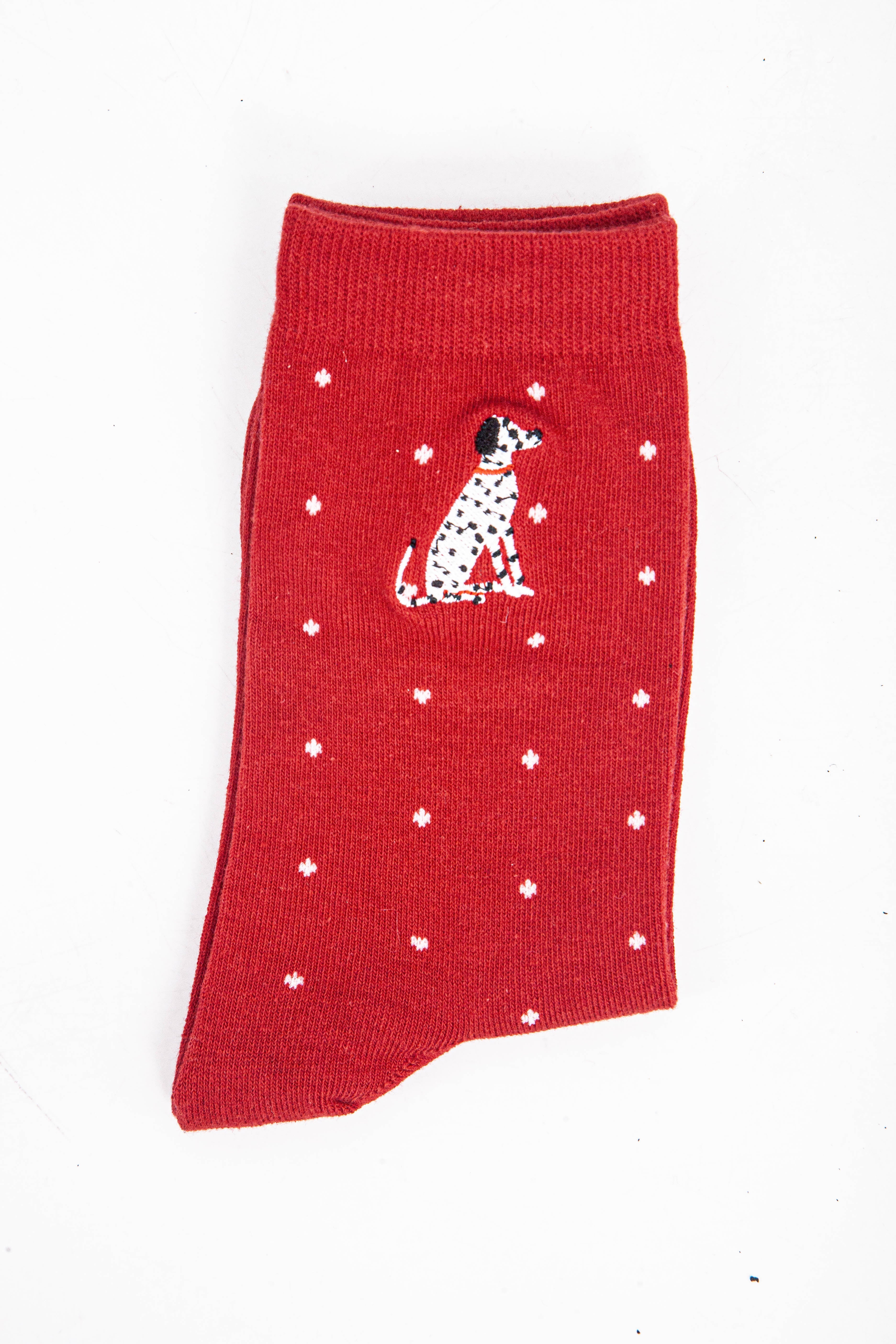 womens-embroidered-ankle-socks-red-dalmatian-polka-dot-close-up-embroidery-design