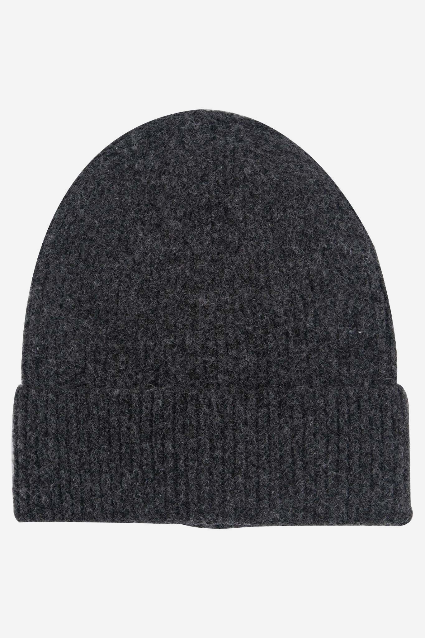kit-dark-grey-wool-blend-beanie-hat-laying-flat