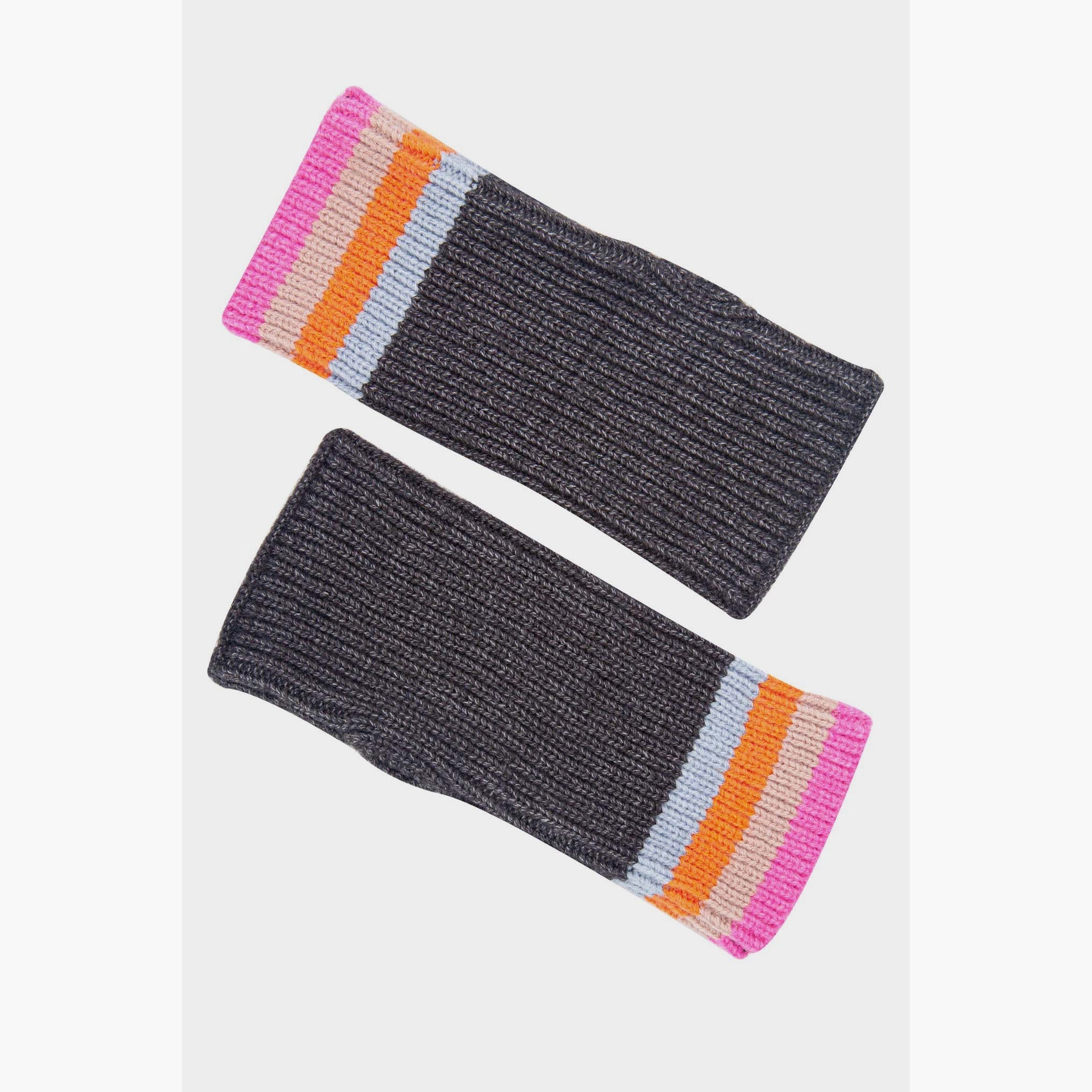 dollie-wrist-warmers-dark-grey-rainbow-stripe-laying-flat