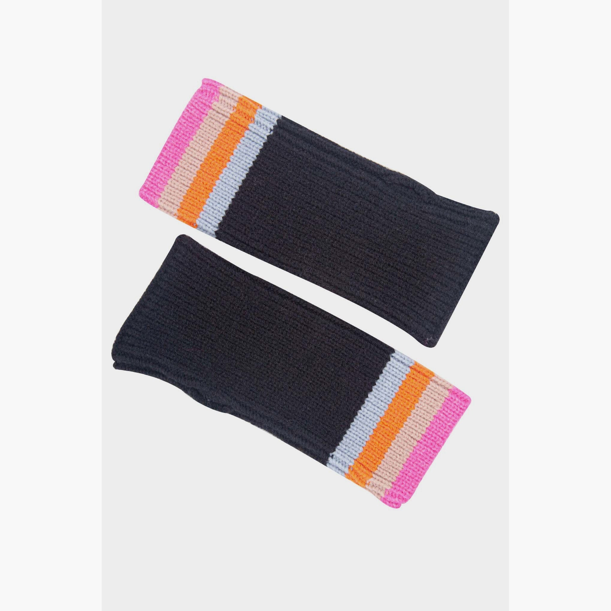dollie-wrist-warmers-black-rainbow-stripe-laying-flat