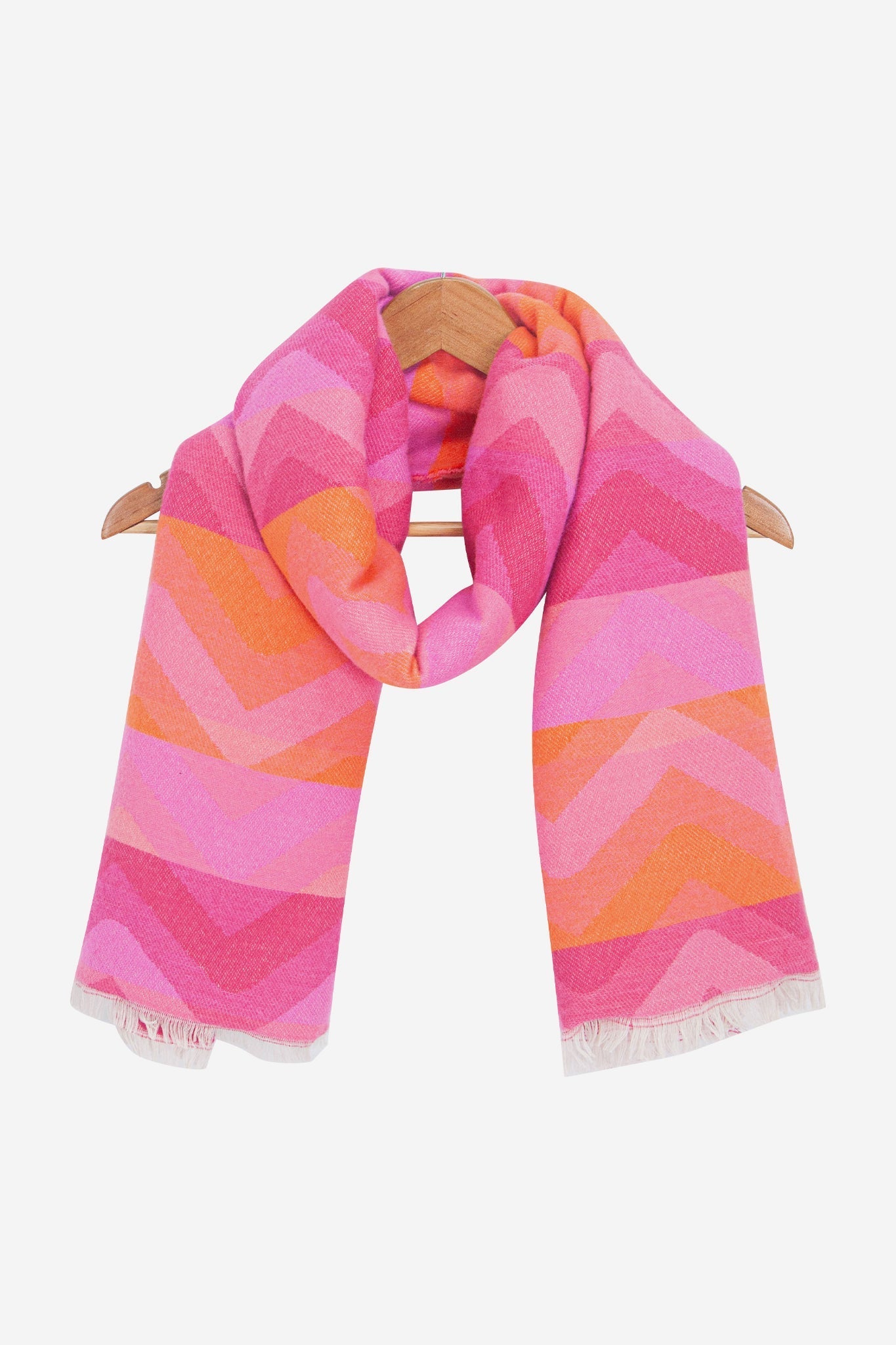 bowie-pink-orange-zig-zag-heavyweight-scarf-draped-coat-hanger