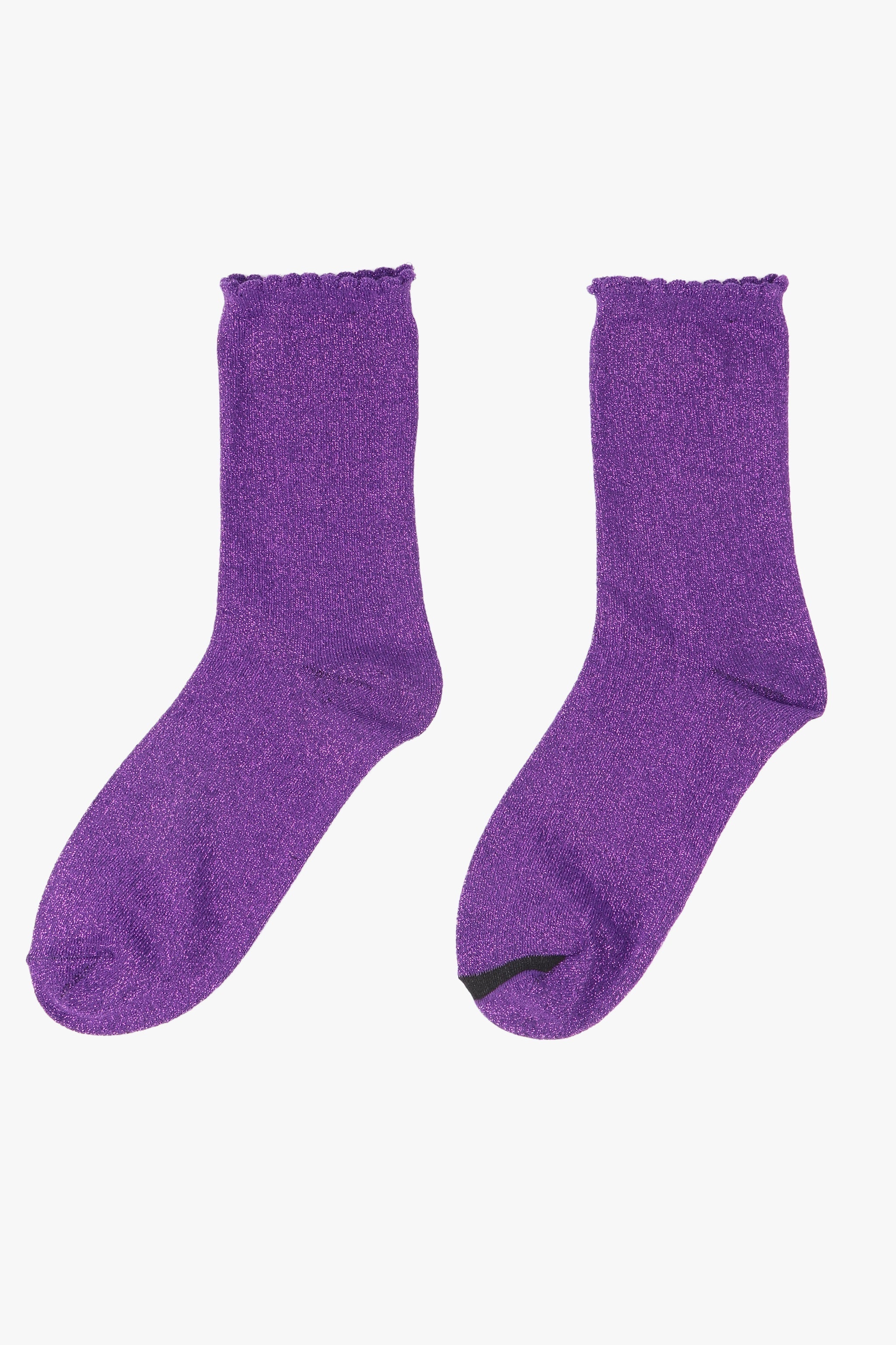 purple socks with an all over silver glitter sparkle