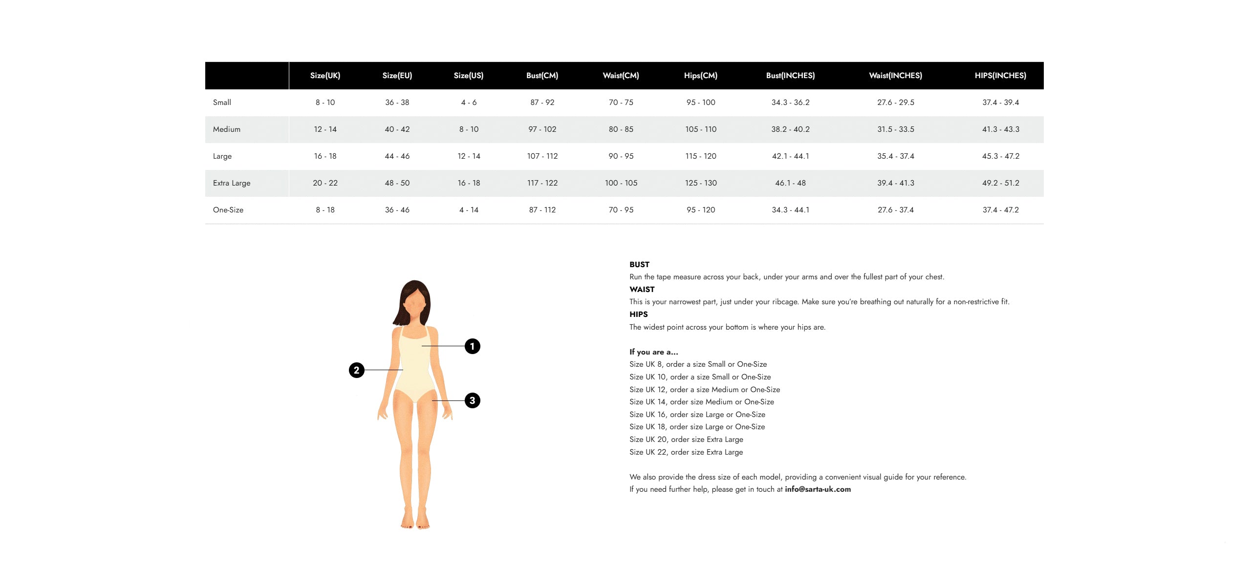 Size Guide - Sarta UK Size Guide - Sarta UK