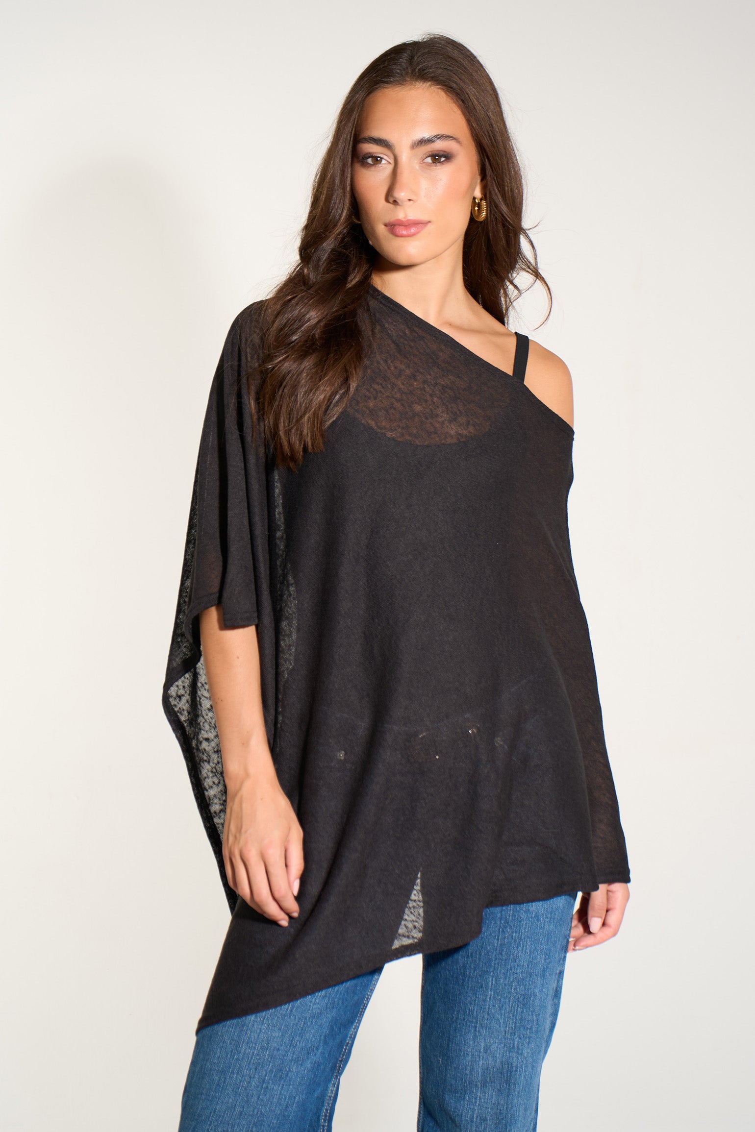 black-lightweight-fine-knit-poncho
