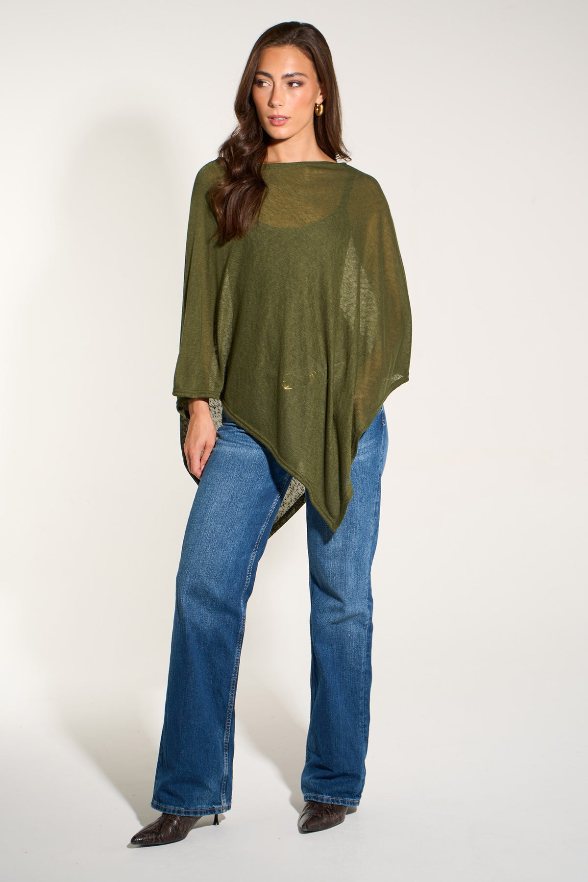 khaki-lightweight-fine-knit-poncho