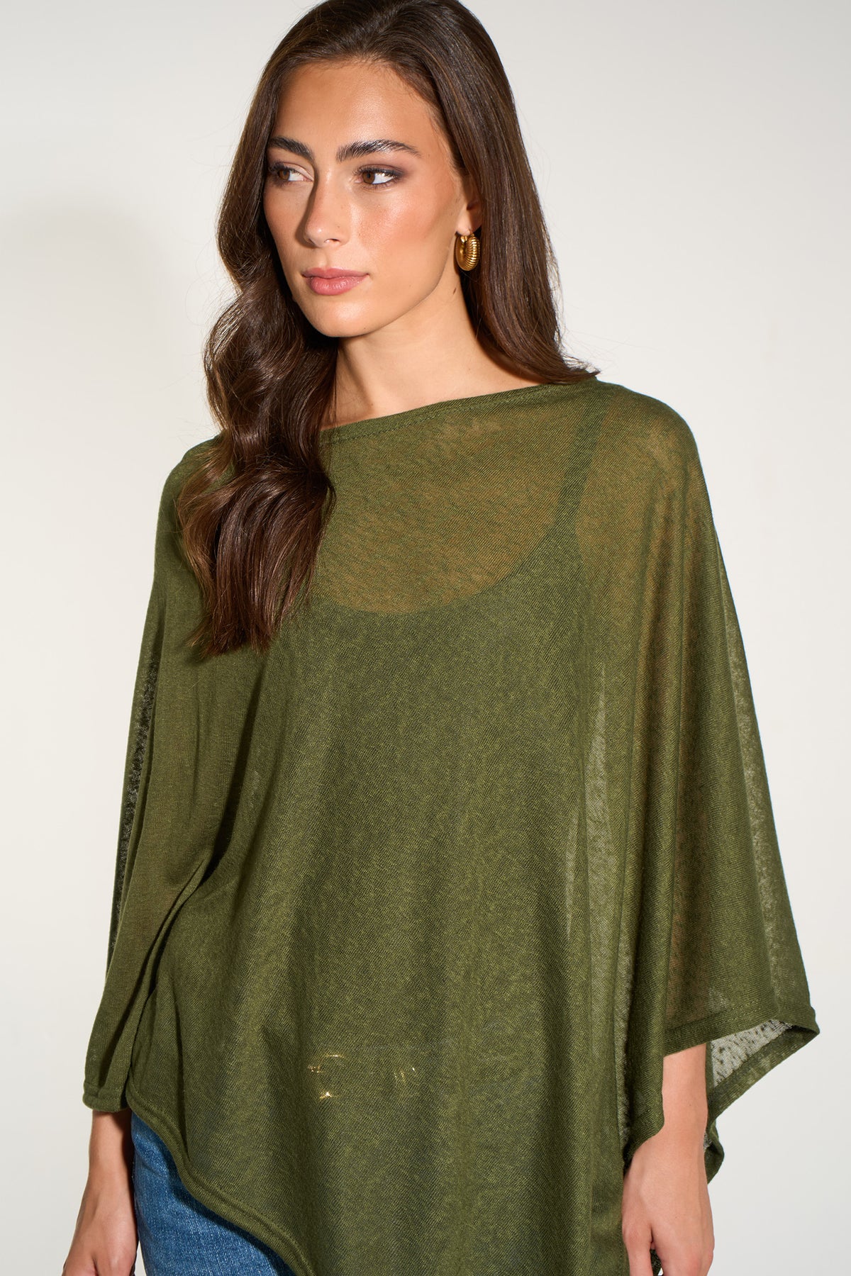 khaki-lightweight-fine-knit-poncho