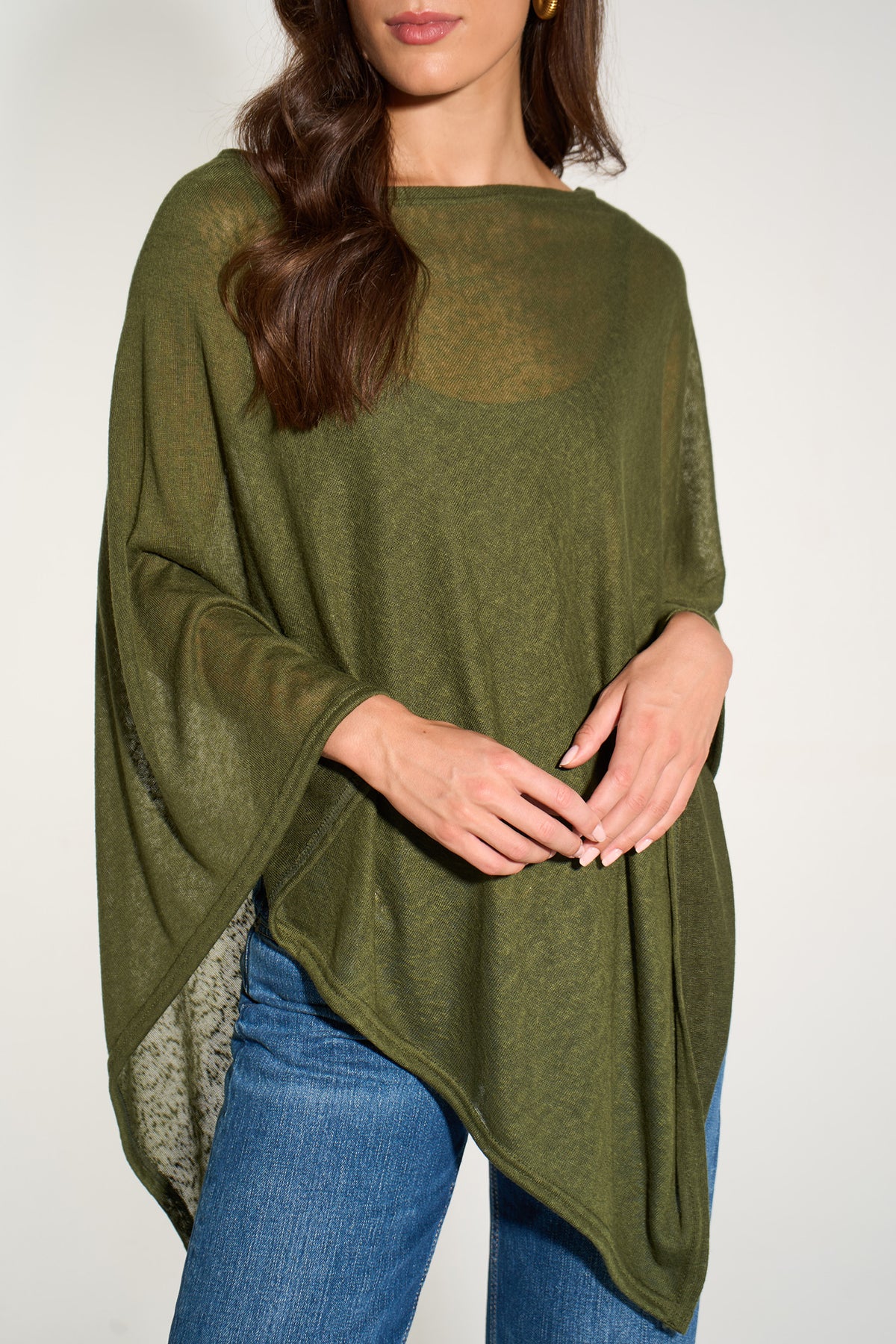 khaki-lightweight-fine-knit-poncho