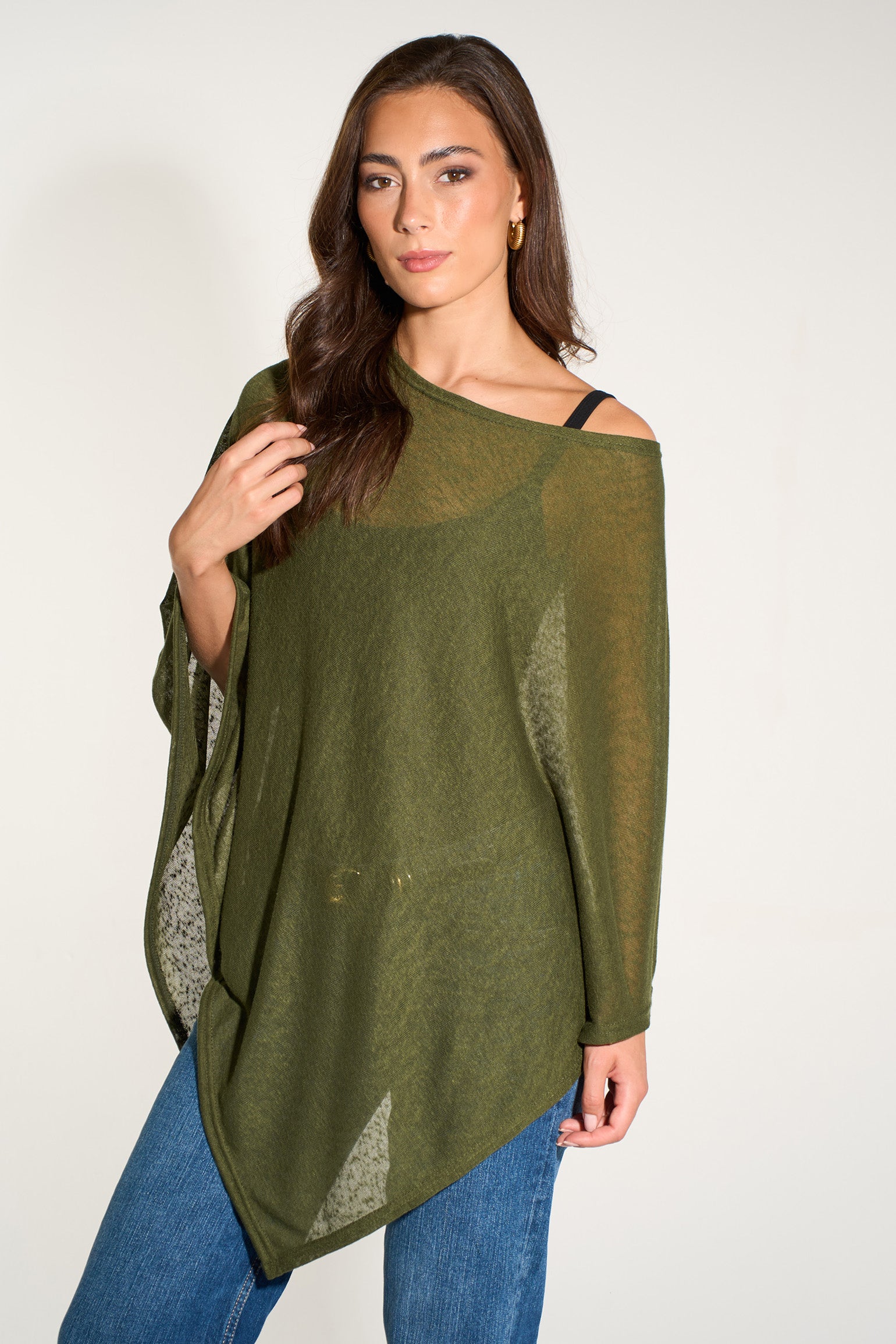 khaki-lightweight-fine-knit-poncho