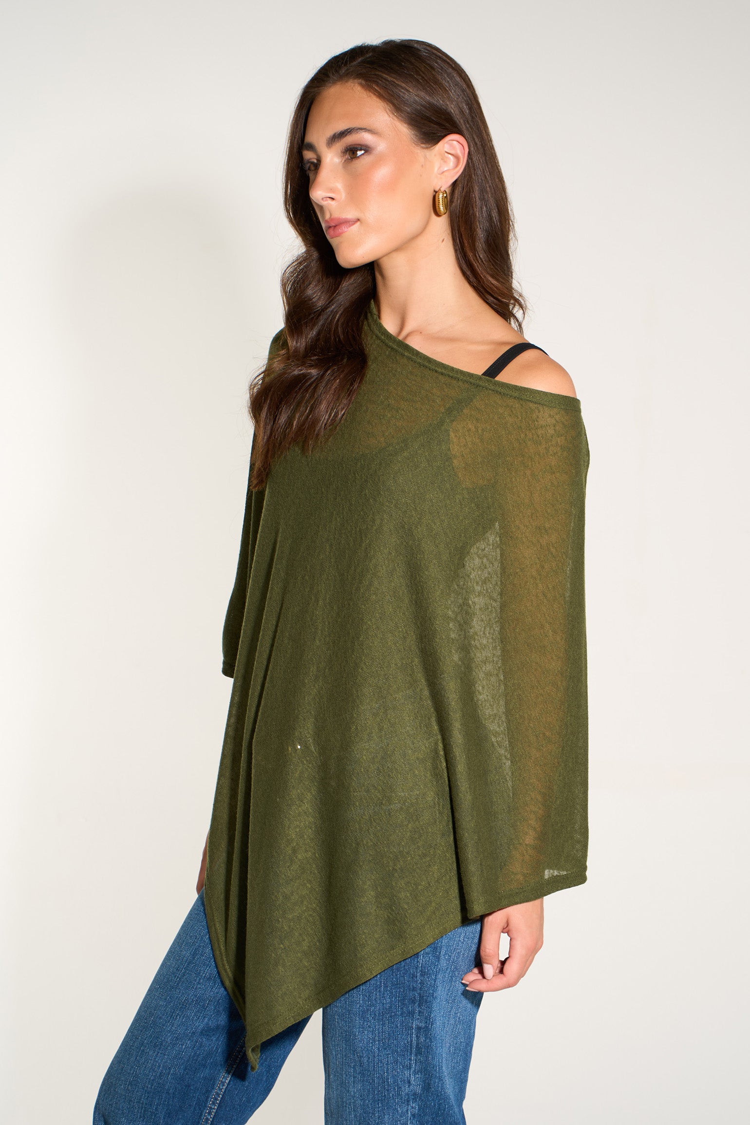khaki-lightweight-fine-knit-poncho