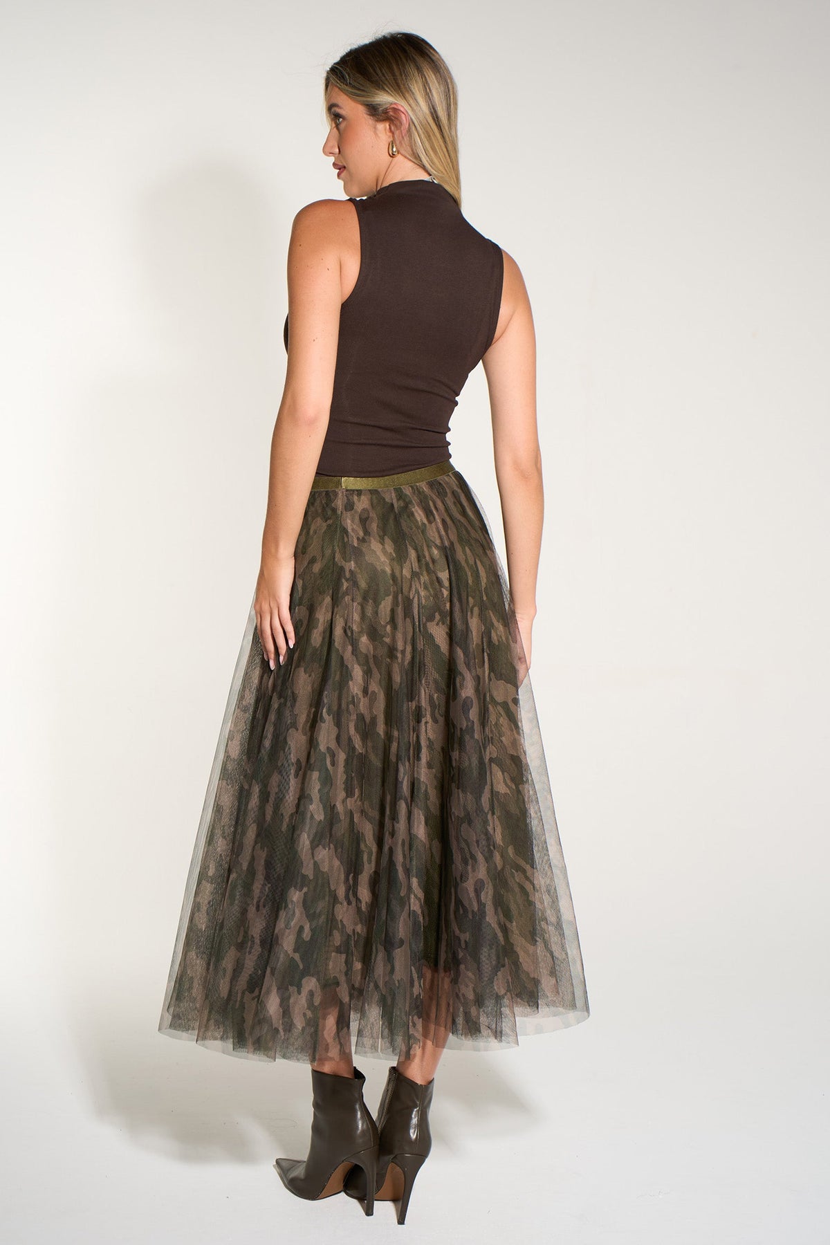 Camouflage--Midi-Tulle-Swing-Skirt-in-Khaki