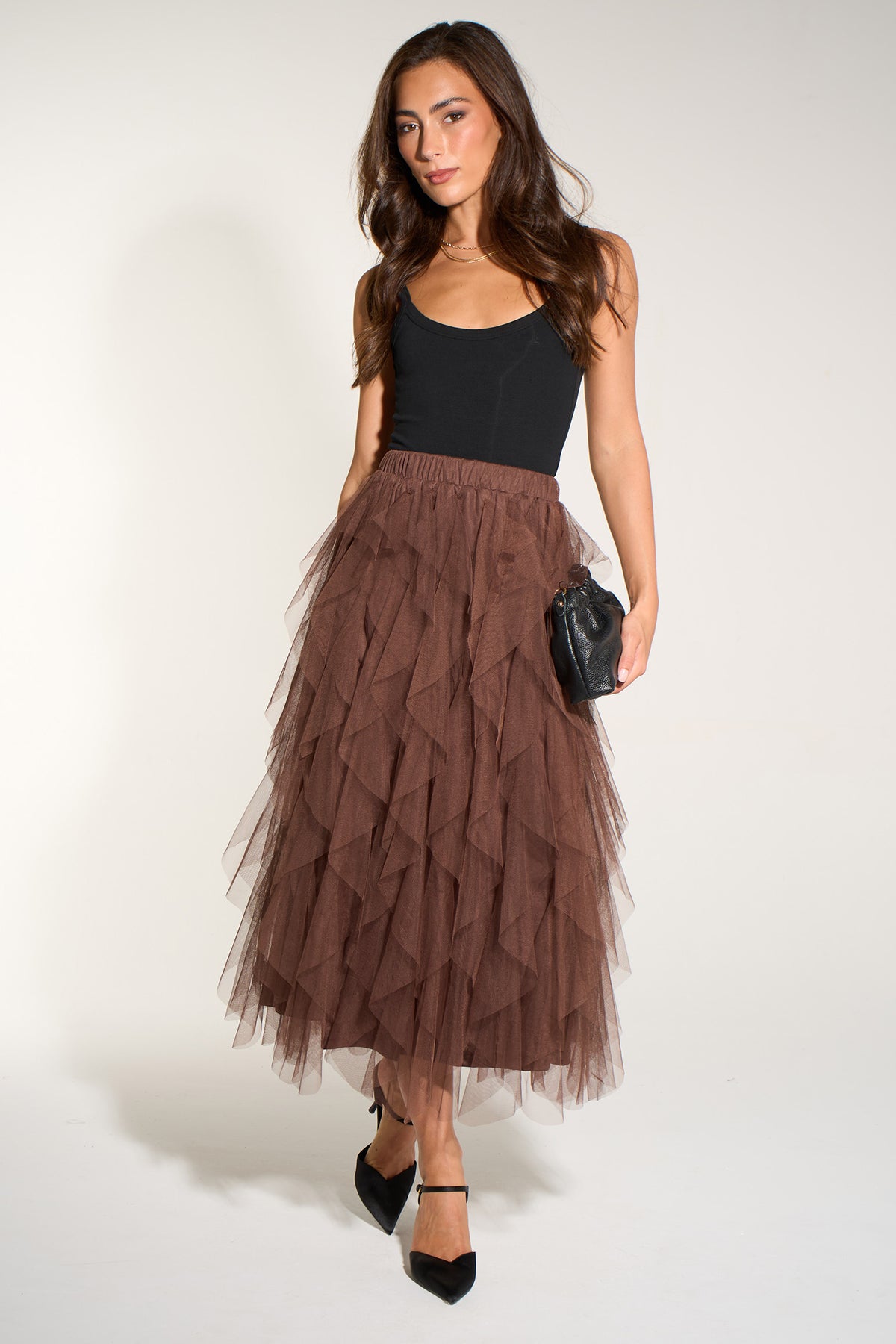 Layla-Brown-Layered-Tulle-Maxi-Skirt