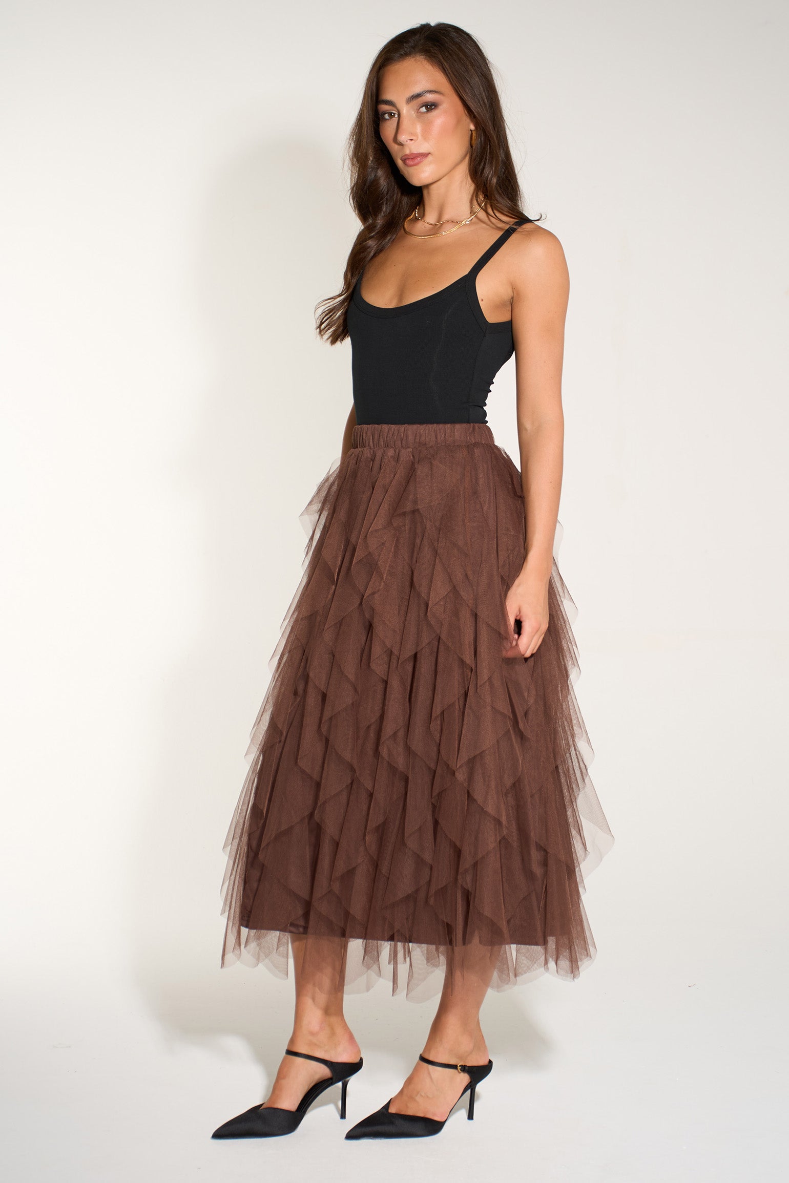 Layla-Brown-Layered-Tulle-Maxi-Skirt