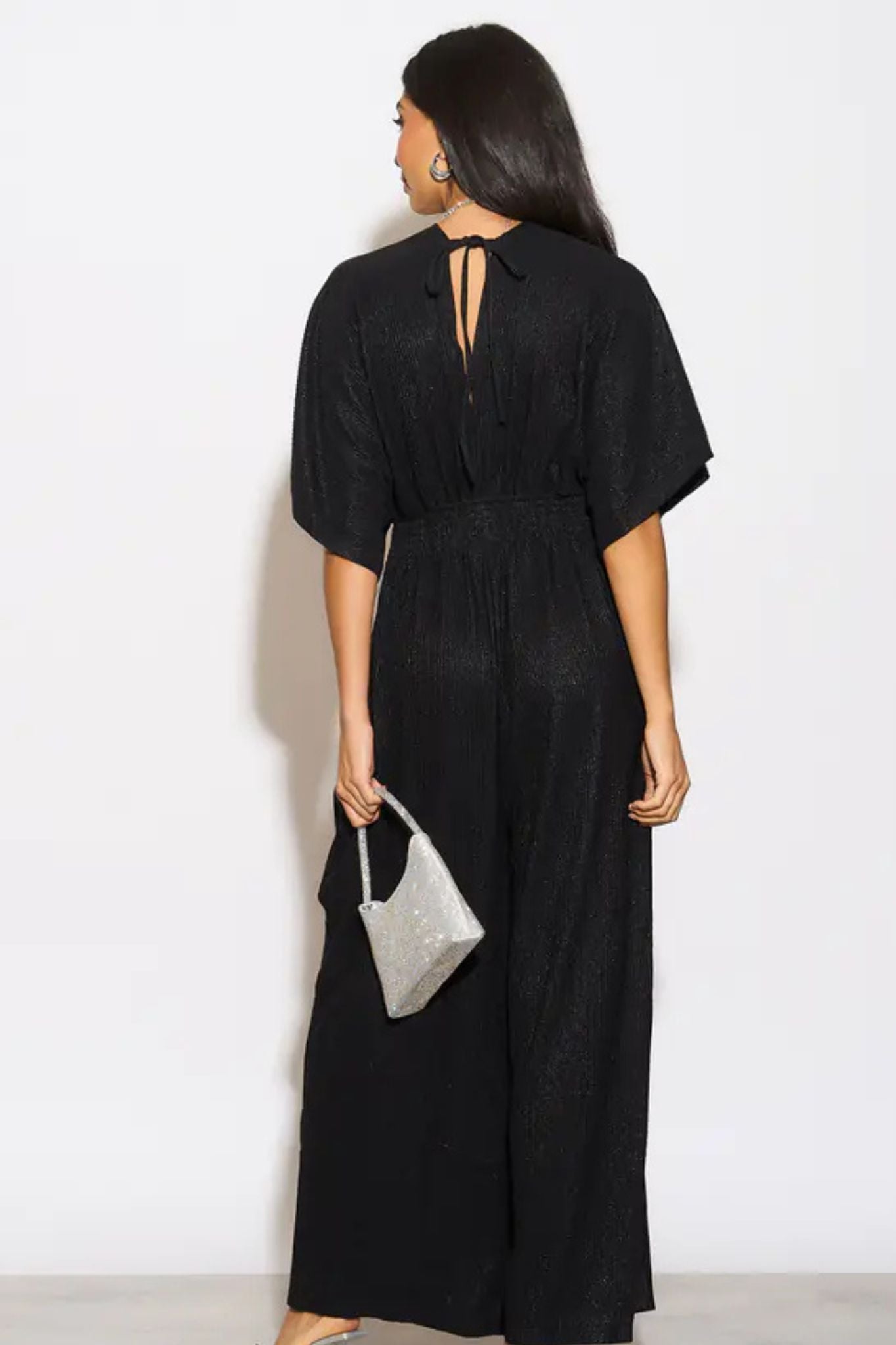 Scarlett V-Neck Jumpsuit - Black, Pleated