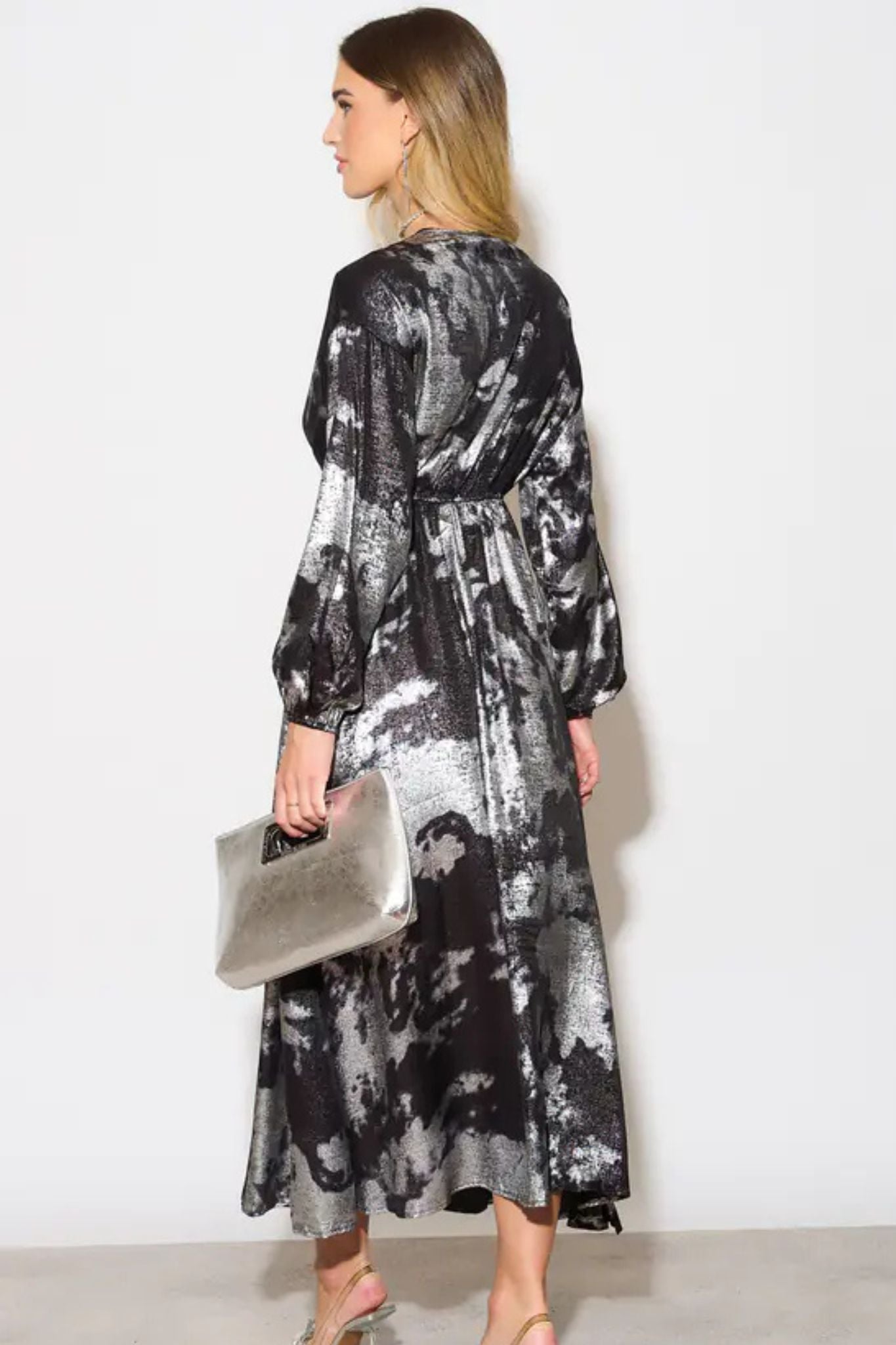 Ruby Wrap Top Maxi Dress - Silver, Oil Slick