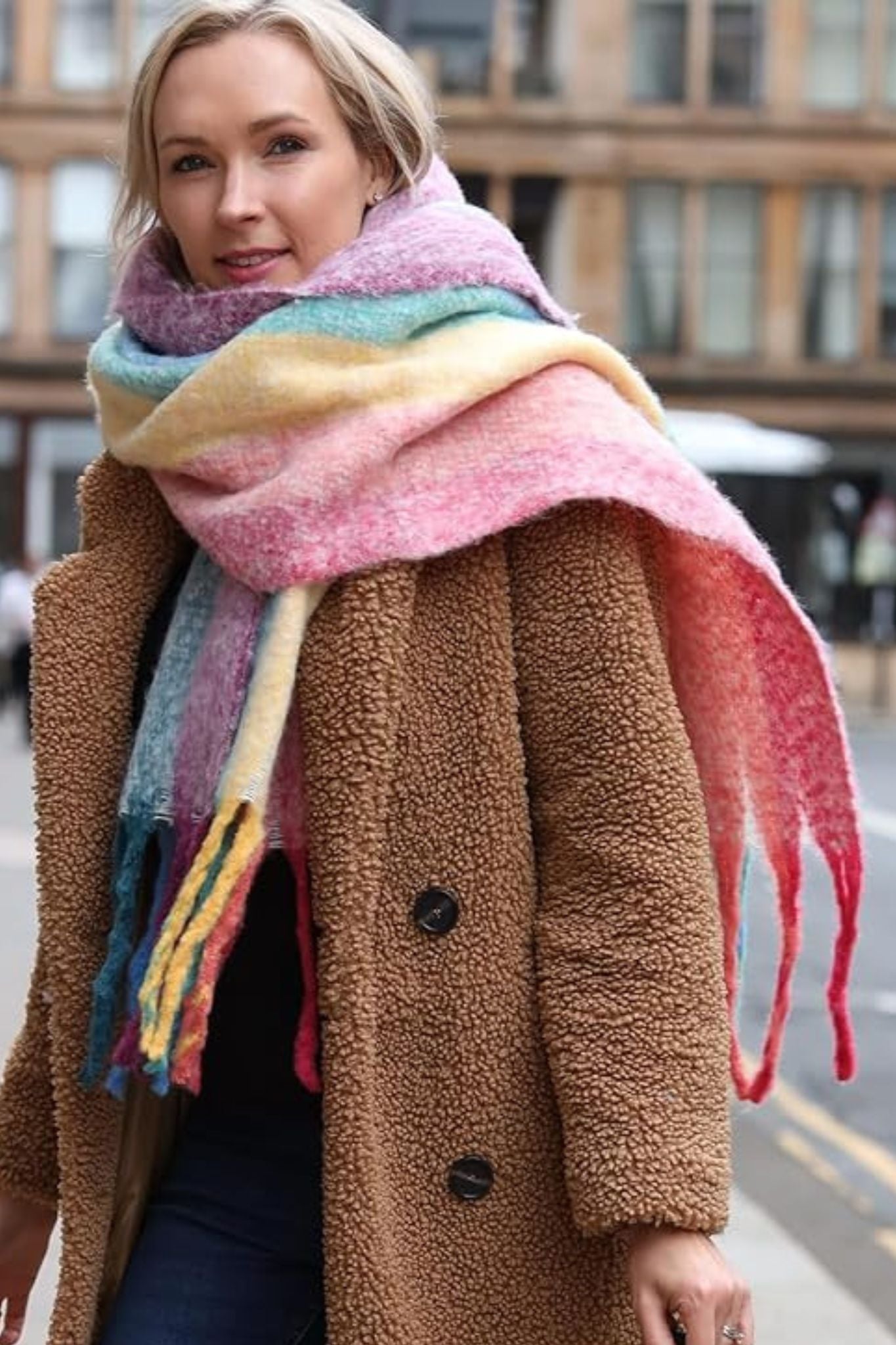 Eliza Heavyweight Scarf - Multi, Vertical Rainbow Stripe