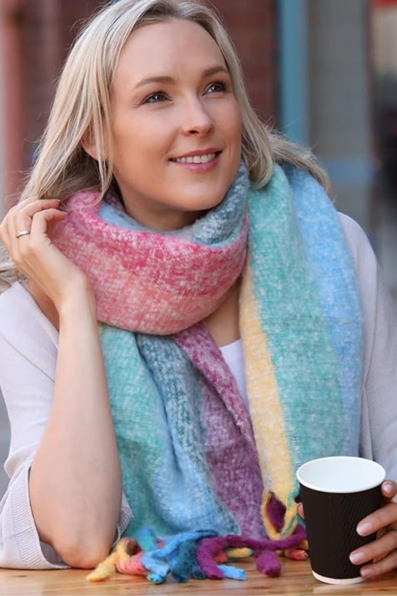 Eliza Heavyweight Scarf - Multi, Vertical Rainbow Stripe