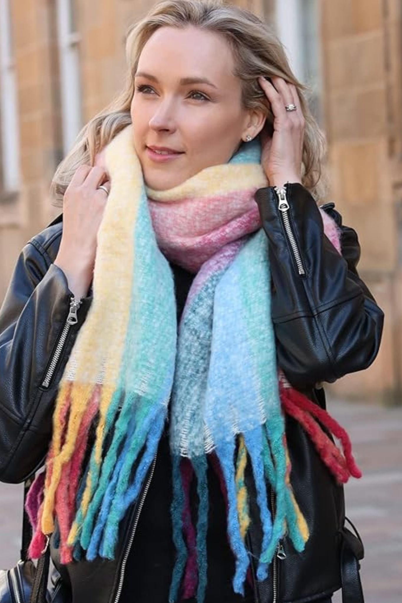 Eliza Heavyweight Scarf - Multi, Vertical Rainbow Stripe