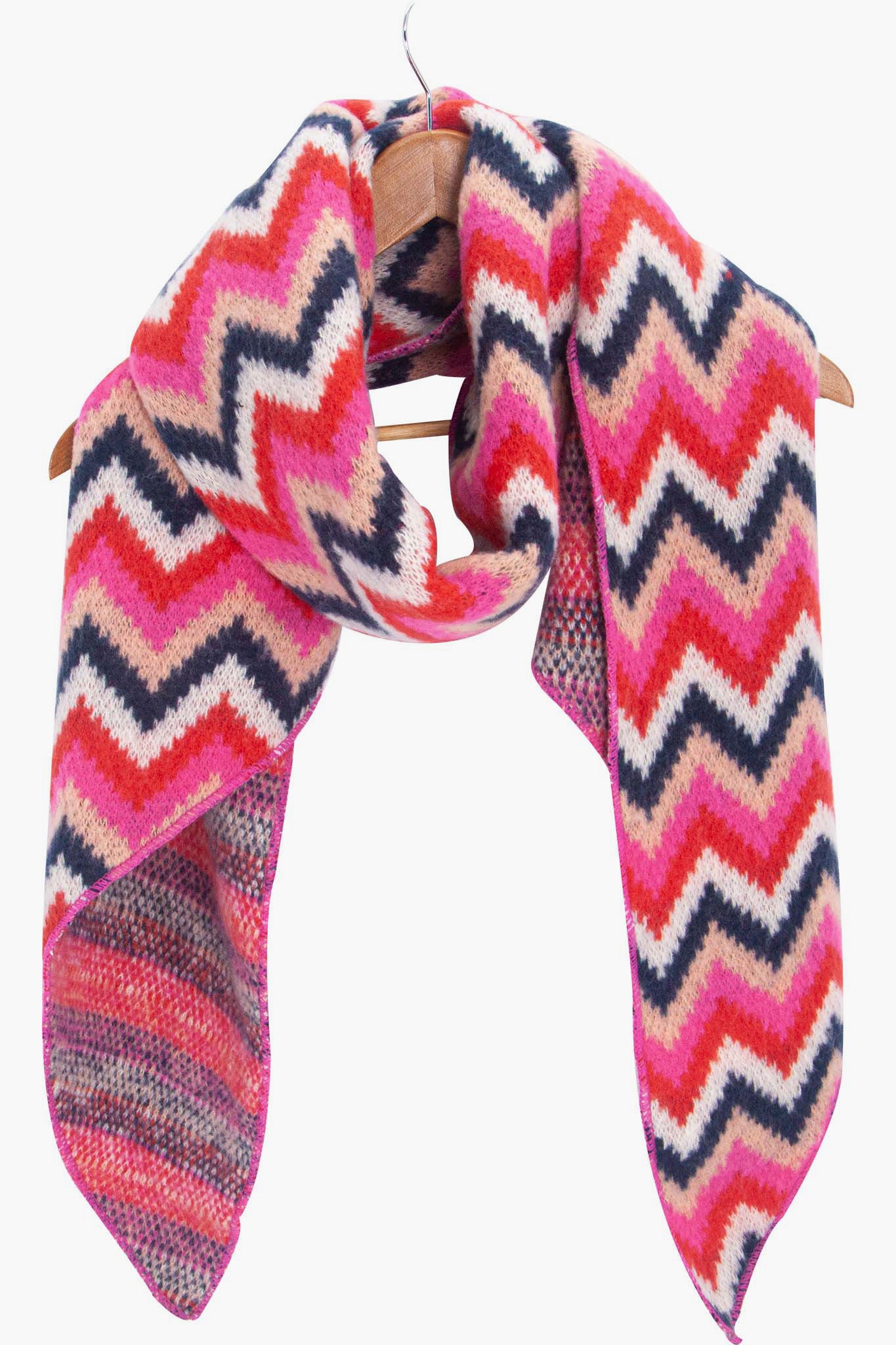 bobbie-red-zig-zag-heavyweight-scarf-on-coat-hanger