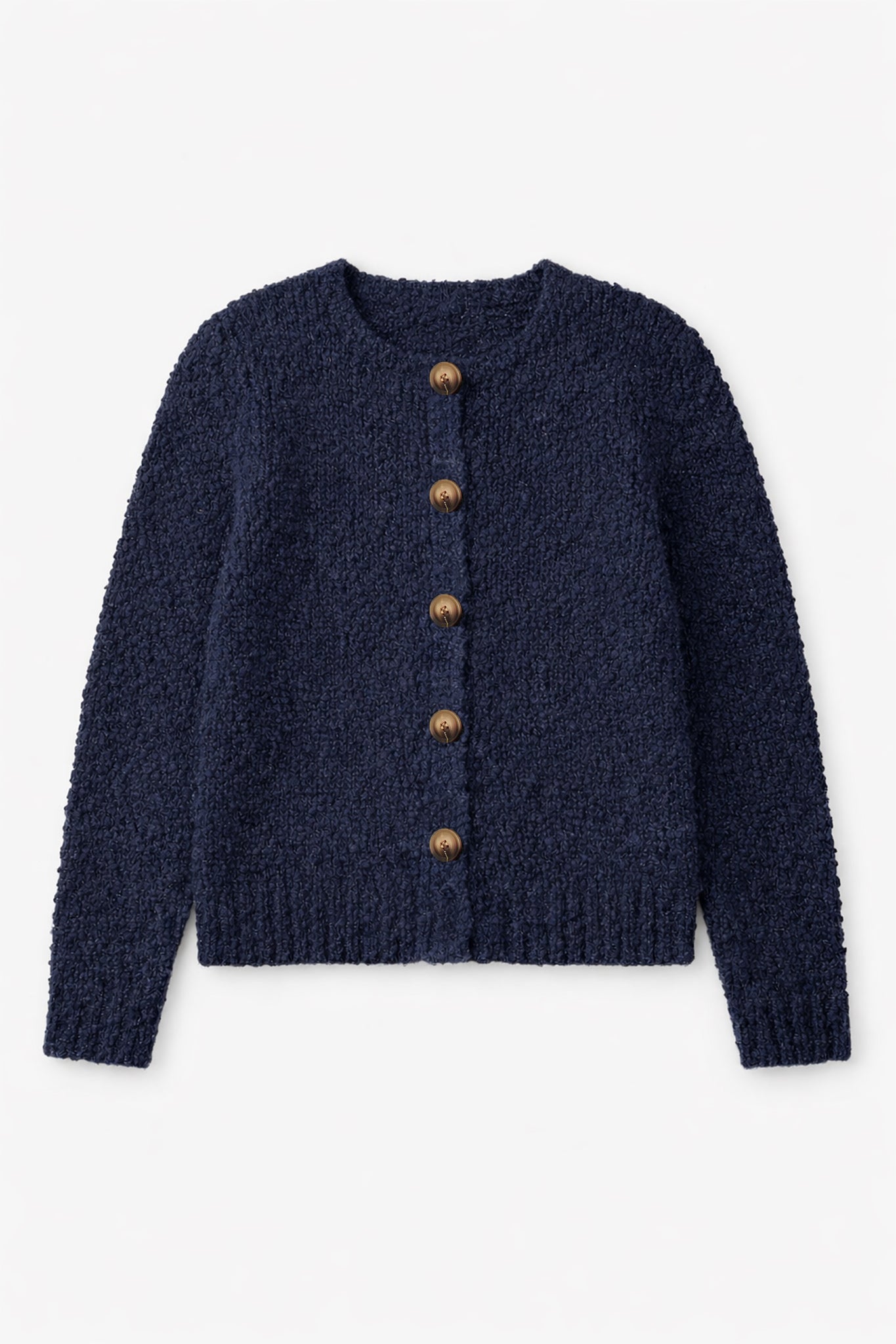 Collins Wool Blend Cardigan - Navy Blue, Boucle