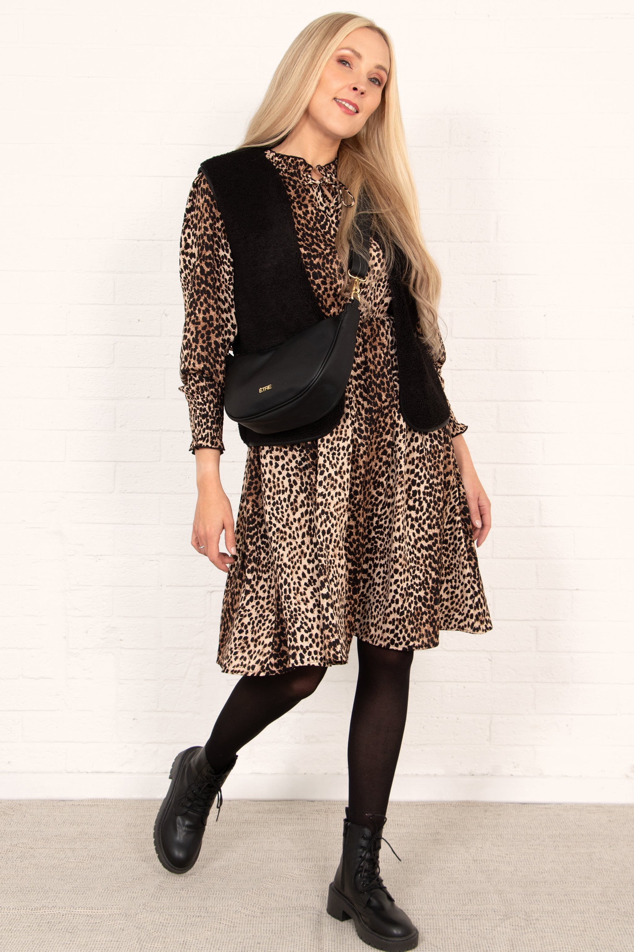Marley Short Skater Dress - Neutral, Leopard