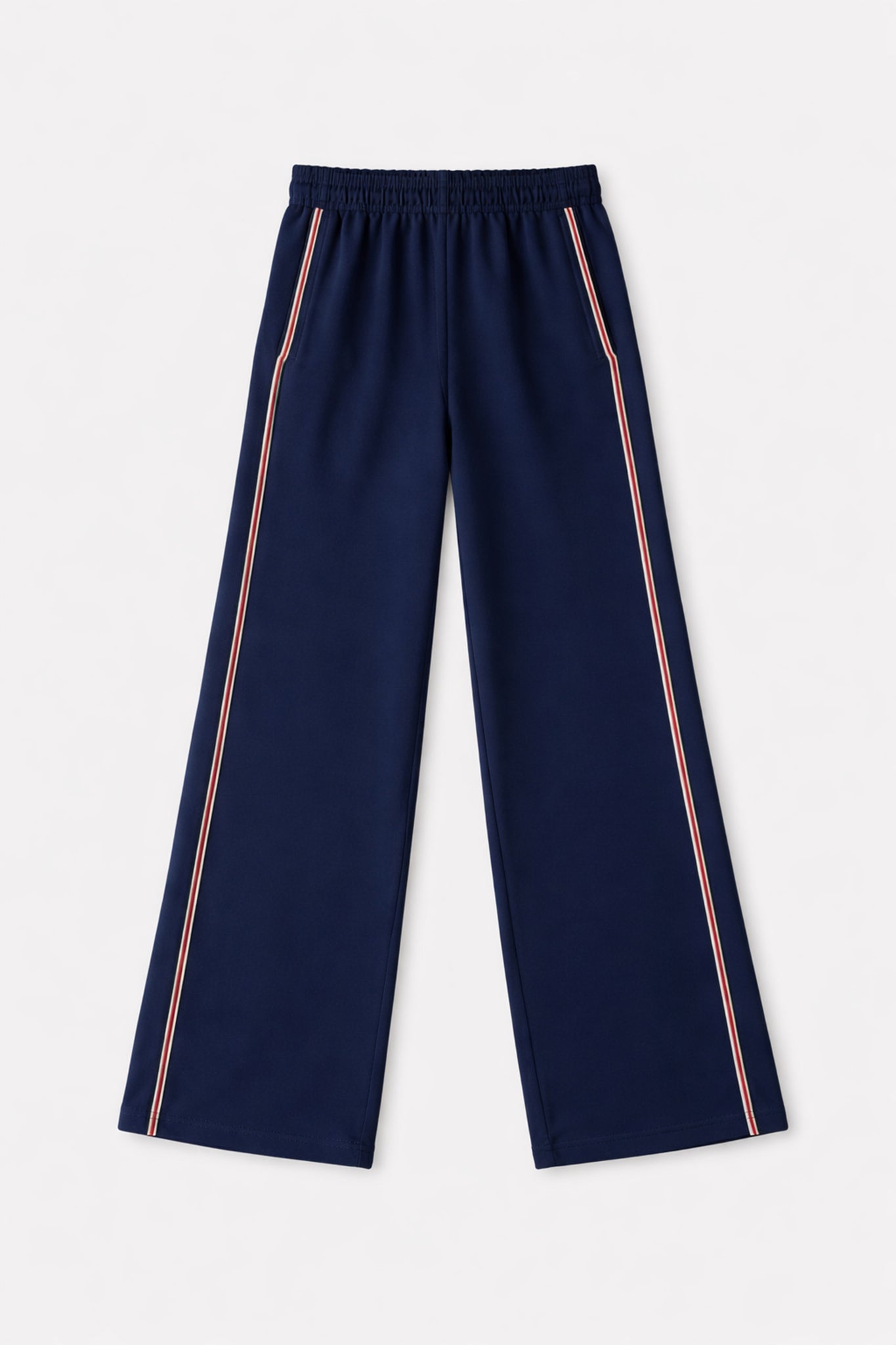 Margot Wide Leg Trousers- Navy Blue/Red, Stripe